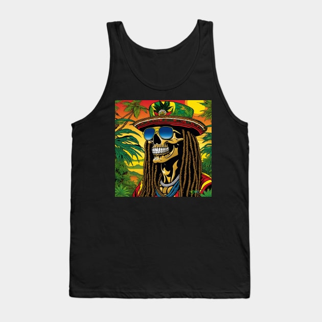 Reggae Music - Jamaican Stoner Skull 8 Tank Top by Benito Del Ray